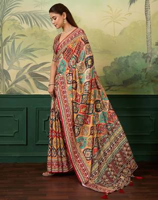 Maroon color digital print with mirror work crep silk saree with blouse 3