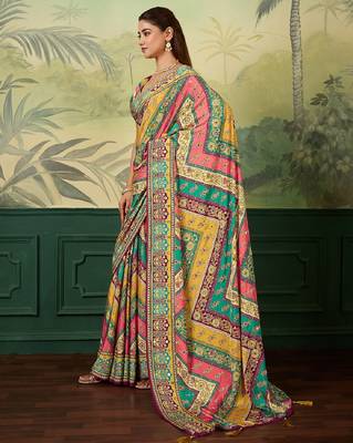 wine color digital print with mirror work crep saree with blouse 1