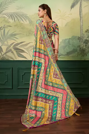 wine color digital print with mirror work crep saree with blouse