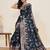 teal blue color embroidery with zari work satin saree with blouse