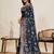 teal blue color embroidery with zari work satin saree with blouse