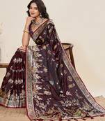 wine color embroidery with zari work satin saree with blouse