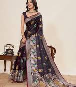 maroon color embroidery with zari work satin saree with blouse
