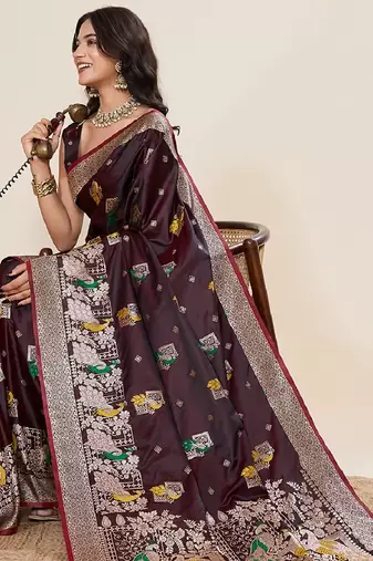 red embroidery with zari work sartin saree with blouse