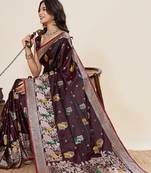red embroidery with zari work sartin saree with blouse