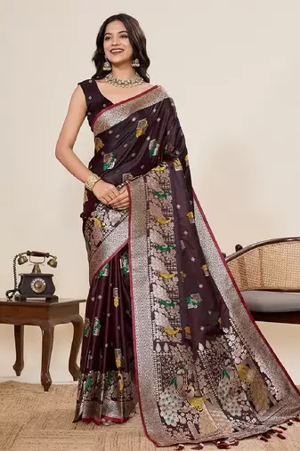 red embroidery with zari work sartin saree with blouse
