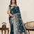 teal blue color embroidery with zari work satin saree with blouse