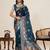 blue color embroidery with zari work satin saree with blouse