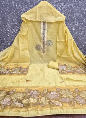 Muga cotton jamdani pichwai weaving unstitched suit with heavy santoon bottom and matching dupatta 3