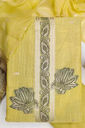 Muga cotton jamdani pichwai weaving unstitched suit with heavy santoon bottom and matching dupatta