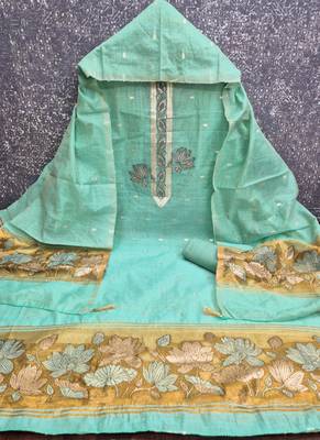 Muga cotton jamdani pichwai weaving unstitched suit with heavy santoon bottom and matching dupatta 3