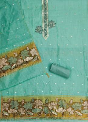 Muga cotton jamdani pichwai weaving unstitched suit with heavy santoon bottom and matching dupatta 5