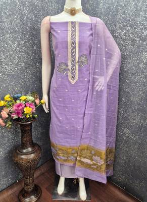 Muga cotton jamdani pichwai weaving unstitched suit with heavy santoon bottom and matching dupatta 2