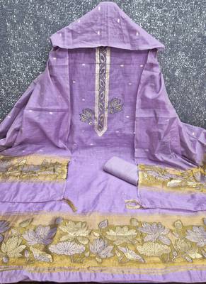 Muga cotton jamdani pichwai weaving unstitched suit with heavy santoon bottom and matching dupatta 3