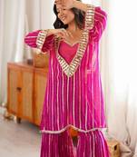 rani pink color mirror work silk blend salwar kameez 