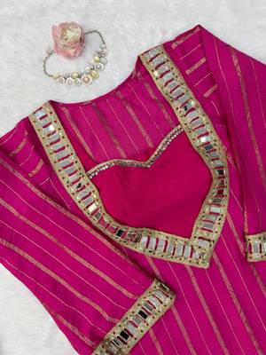 rani pink color mirror work silk blend salwar kameez  4