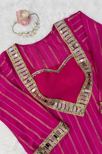 rani pink color mirror work silk blend salwar kameez 