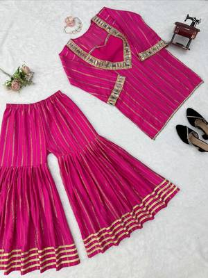 rani pink color mirror work silk blend salwar kameez  5