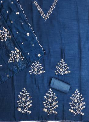 Vichitra silk embroidered unstitched suit with heavy santoon bottom and vichitra silk dupatta 5