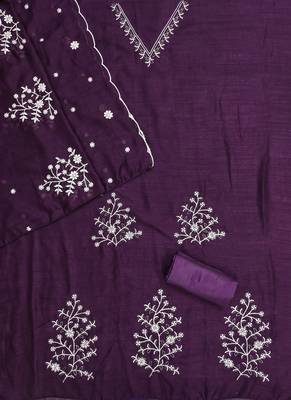 Vichitra silk embroidered unstitched suit with heavy santoon bottom and vichitra silk dupatta 5