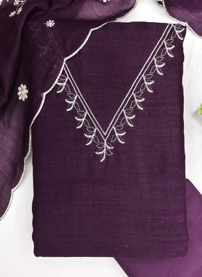 Vichitra silk embroidered unstitched suit with heavy santoon bottom and vichitra silk dupatta 6