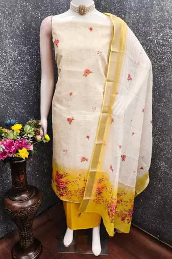 Simmer print unstitched suit with heavy santoon bottom and soft cotton dupatta