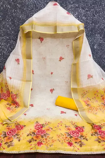 Simmer print unstitched suit with heavy santoon bottom and soft cotton dupatta