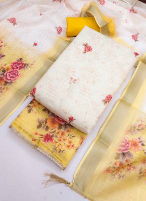 Simmer print unstitched suit with heavy santoon bottom and soft cotton dupatta 4