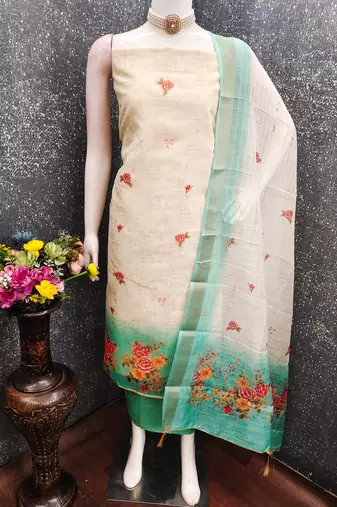 Simmer print unstitched suit with heavy santoon bottom and soft cotton dupatta