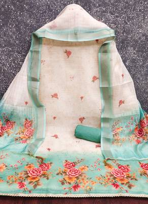Simmer print unstitched suit with heavy santoon bottom and soft cotton dupatta 3