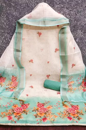 Simmer print unstitched suit with heavy santoon bottom and soft cotton dupatta
