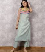 Aqua tissue chanderi colorblock yoke suit set