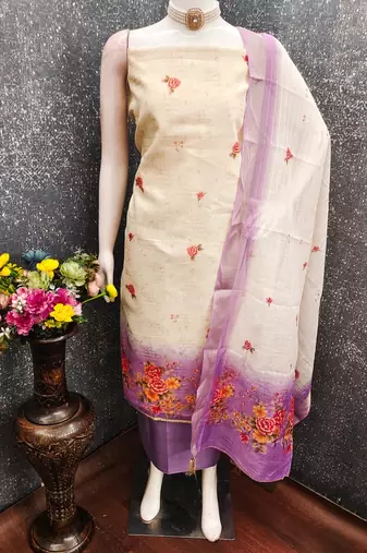 Shimmer Print Unstitched Suit with Heavy Santoon Bottom and Soft Cotton Dupatta