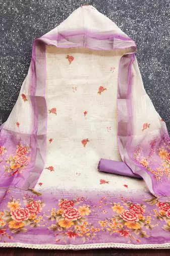 Shimmer Print Unstitched Suit with Heavy Santoon Bottom and Soft Cotton Dupatta