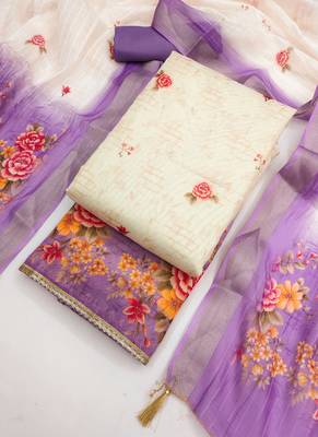 Shimmer Print Unstitched Suit with Heavy Santoon Bottom and Soft Cotton Dupatta 4