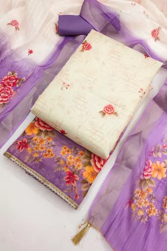 Shimmer Print Unstitched Suit with Heavy Santoon Bottom and Soft Cotton Dupatta