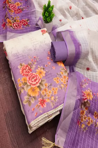 Shimmer Print Unstitched Suit with Heavy Santoon Bottom and Soft Cotton Dupatta