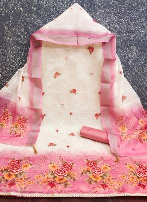 Shimmer print unstitched suit with heavy santoon bottom and soft cotton dupatta 3