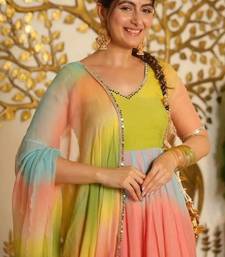 multi color digital print and lace work faux georgette anarkali style salwar kameez 