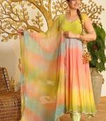 multi color digital print and lace work faux georgette anarkali style salwar kameez 