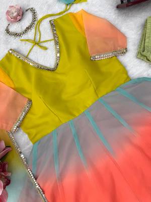 multi color digital print and lace work faux georgette anarkali style salwar kameez  4