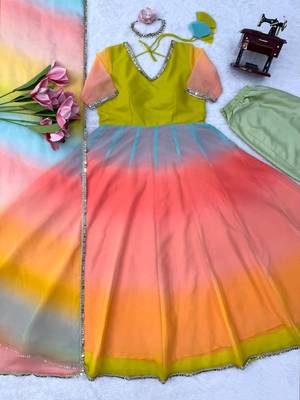 multi color digital print and lace work faux georgette anarkali style salwar kameez  5