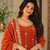 orange color thread and sequnce work silk blend salwar kameez set