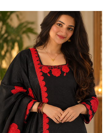 black color thread and sequnce work silk blend salwar kameez set 2