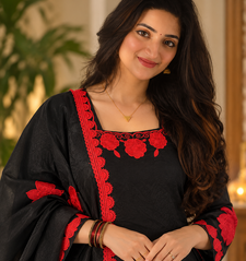 black color thread and sequnce work silk blend salwar kameez set