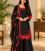 black color thread and sequnce work silk blend salwar kameez set
