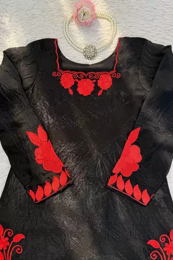 black color thread and sequnce work silk blend salwar kameez set