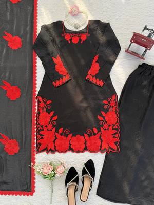 black color thread and sequnce work silk blend salwar kameez set 5