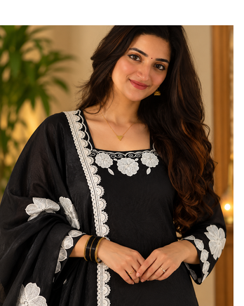 black color thread and sequnce work silk blend salwar kameez set 2