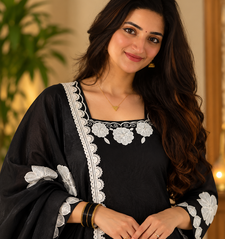 black color thread and sequnce work silk blend salwar kameez set